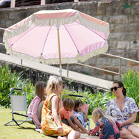 Havana Outdoors Beach Umbrella Portable 2 Metre Fringed Garden Sun Shade Shelter - Dusty Rose Kings Warehouse 