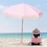Havana Outdoors Beach Umbrella Portable 2 Metre Fringed Garden Sun Shade Shelter - Dusty Rose Kings Warehouse 