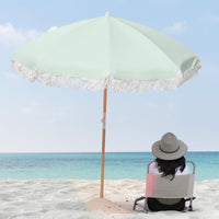 Havana Outdoors Beach Umbrella Portable 2 Metre Fringed Garden Sun Shade Shelter - Sage Green Kings Warehouse 