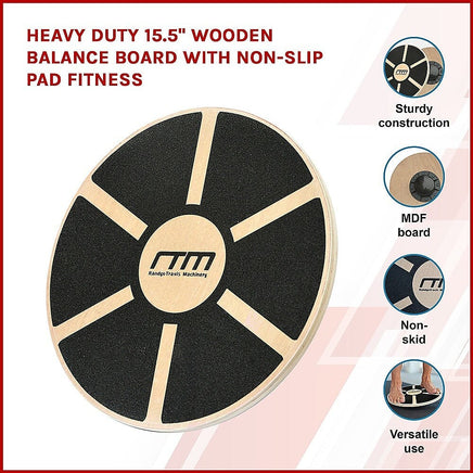 Heavy Duty 15.5" Wooden Balance Board with Non-Slip Pad for Fitness Training Sports & Fitness Kings Warehouse 