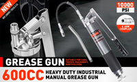 Heavy Duty 600cc Manual Grease Gun Flexible Hose Coupler 10000PSI Oiling Tools Tools Kings Warehouse 