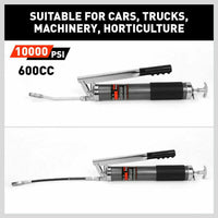 Heavy Duty 600cc Manual Grease Gun Flexible Hose Coupler 10000PSI Oiling Tools Tools Kings Warehouse 