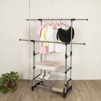 Heavy Duty Commercial Garment Rack Double Bar Rolling Collapsible Clothing Shelf Home & Garden Kings Warehouse 