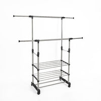 Heavy Duty Commercial Garment Rack Double Bar Rolling Collapsible Clothing Shelf Home & Garden Kings Warehouse 