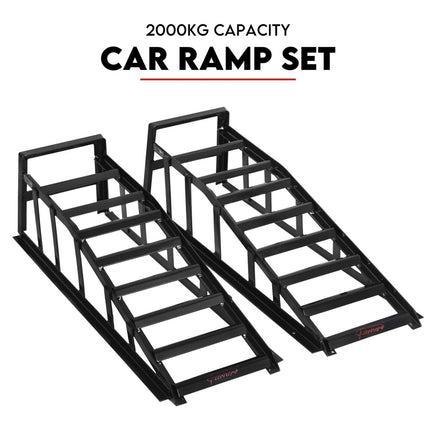 Heavy Duty Portable Car Loading Ramp Set 2000kg Maintenance Steel Frame Pair Auto Accessories Kings Warehouse 