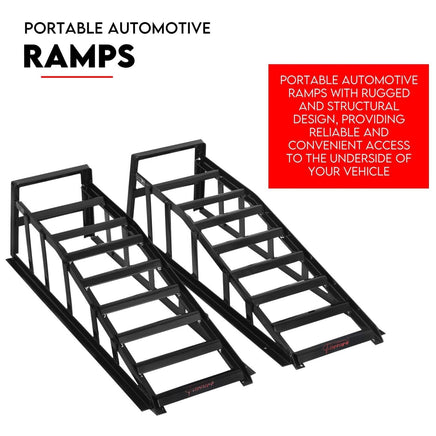 Heavy Duty Portable Car Loading Ramp Set 2000kg Maintenance Steel Frame Pair Auto Accessories Kings Warehouse 