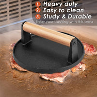 Heavy Duty Round Cast Iron Grill Burger Press Pre-Seasoned Steak Griddle BBQ Grilling Kings Warehouse 