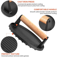 Heavy Duty Round Cast Iron Grill Burger Press Pre-Seasoned Steak Griddle BBQ Grilling Kings Warehouse 