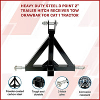 Heavy Duty Steel 3 Point 2" Trailer Hitch Receiver Tow Drawbar For Cat 1 Tractor Outdoor Recreation Kings Warehouse 