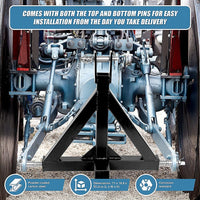 Heavy Duty Steel 3 Point 2" Trailer Hitch Receiver Tow Drawbar For Cat 1 Tractor Outdoor Recreation Kings Warehouse 