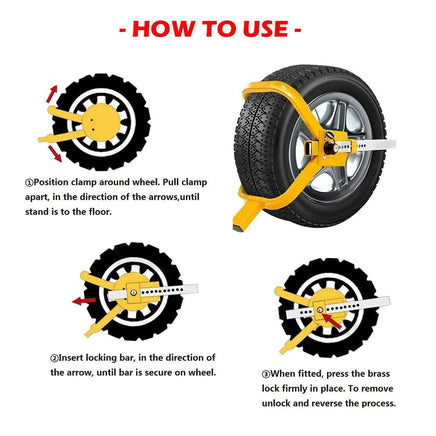 Heavy Duty Wheel Defender Lock Clamp Tyre Lock 13" 14" 15" Car Caravan Trailer Kings Warehouse 