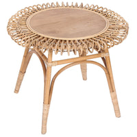 Holly 65cm Round Side Table Mango Wood Top Rattan Frame - Natural Kings Warehouse 