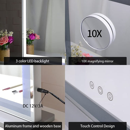 Hollywood LED Makeup Mirror with Smart Touch Control and 3 Colors Dimmable Light (72 x 56 cm) Kings Warehouse 