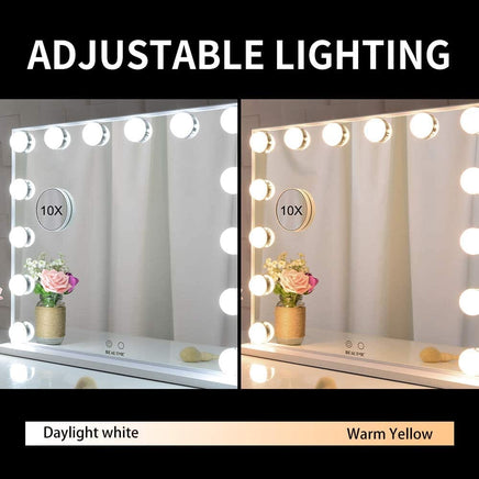 Hollywood Makeup Vanity Mirror with LED Lights and Detachable 10X Magnification Mirror (White, 62 x 51 cm) Kings Warehouse 