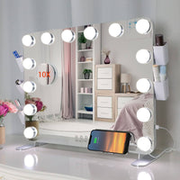 Hollywood Makeup Vanity Mirror with LED Lights, USB charging and Detachable 10X Magnification Mirror (Silver, 66 x 48 cm) Kings Warehouse 