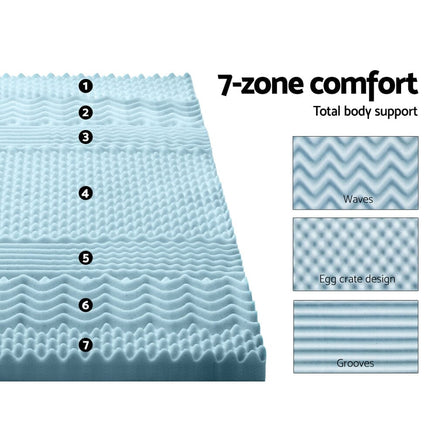 Home Bedding Cool Gel 7-zone Memory Foam Mattress Topper w/Bamboo Cover 8cm - Queen Bedroom Makeover Kings Warehouse 