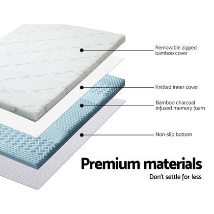 Home Bedding Cool Gel 7-zone Memory Foam Mattress Topper w/Bamboo Cover 8cm - Queen Bedroom Makeover Kings Warehouse 