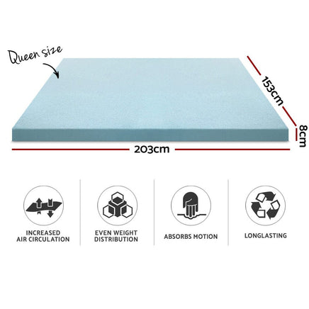 Home Bedding Cool Gel Memory Foam Mattress Topper w/Bamboo Cover 8cm - Queen End of Year Clearance Sale Kings Warehouse 