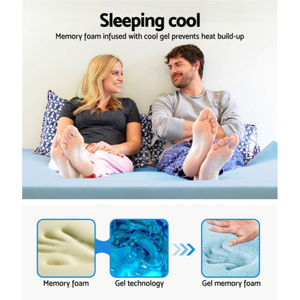 Home Bedding Cool Gel Memory Foam Mattress Topper w/Bamboo Cover 8cm - Queen End of Year Clearance Sale Kings Warehouse 
