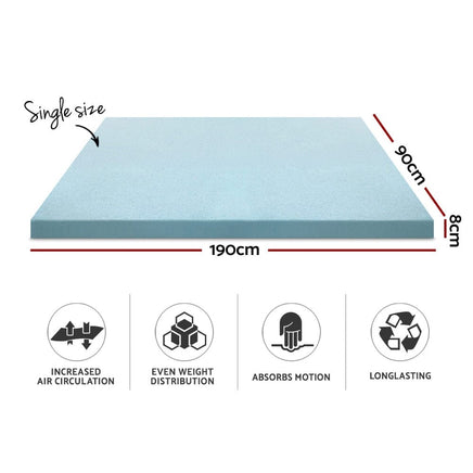 Home Bedding Cool Gel Memory Foam Mattress Topper w/Bamboo Cover 8cm - Single Bedroom Makeover Kings Warehouse 