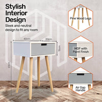 Home Master 1 Drawer Side Table Modern Sleek &amp; Stylish Neutral Design 61cm Kings Warehouse 