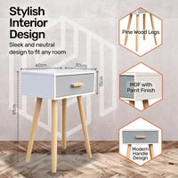 Home Master 1 Drawer Side Table Sleek Modern &amp; Stylish Neutral Design 61cm Kings Warehouse 