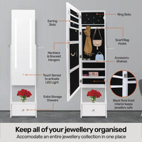 Home Master 158cm Mirror Jewellery Cabinet LED Lighting &amp; Adjustable Angling Kings Warehouse 