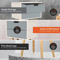 Home Master 2 Drawer Side Table Modern Sleek &amp; Stylish Neutral Design 61cm Kings Warehouse 