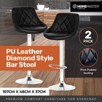 Home Master 2PCE Bar Stool Black Swivel Seat Adjusting Height Stylish Modern bar stools Kings Warehouse 