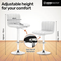 Home Master 2PCE Bar Stool White Swivel Seat Adjusting Height Stylish Modern bar stools Kings Warehouse 