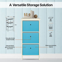 Home Master 3 Drawer Pine Wood Storage Chest Sky Blue Fabric Baskets 37 x 80cm living room Kings Warehouse 