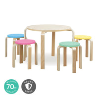 Home Master 5PCE Kids Wooden Table &amp; Coloured Stools Set Stackable Sturdy Kings Warehouse 