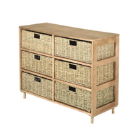 Home Master 6 Drawer Natural Seagrass Wooden Storage Chest Stylish 66cm Kings Warehouse 