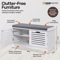 Home Master Storage/Shoe Cabinet With Removable Padded Cushion Seating 80cm Kings Warehouse 