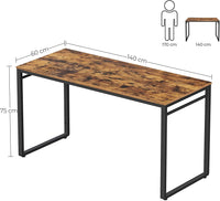 Home Office Desk with 8 Hooks 140 x 60 x 75 cm Rustic Brown and Black Furniture Kings Warehouse 