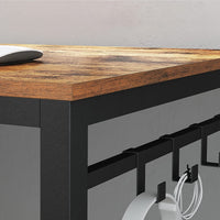 Home Office Desk with 8 Hooks 140 x 60 x 75 cm Rustic Brown and Black Furniture Kings Warehouse 
