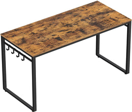 Home Office Desk with 8 Hooks 140 x 60 x 75 cm Rustic Brown and Black Furniture Kings Warehouse 