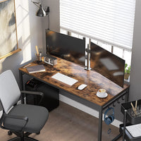 Home Office Desk with 8 Hooks 140 x 60 x 75 cm Rustic Brown and Black Furniture Kings Warehouse 