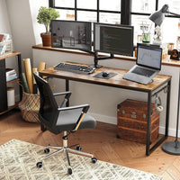 Home Office Desk with 8 Hooks 140 x 60 x 75 cm Rustic Brown and Black Furniture Kings Warehouse 
