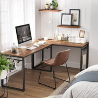 Home Office Desk with 8 Hooks 140 x 60 x 75 cm Rustic Brown and Black Furniture Kings Warehouse 