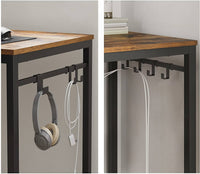 Home Office Desk with 8 Hooks 140 x 60 x 75 cm Rustic Brown and Black Furniture Kings Warehouse 