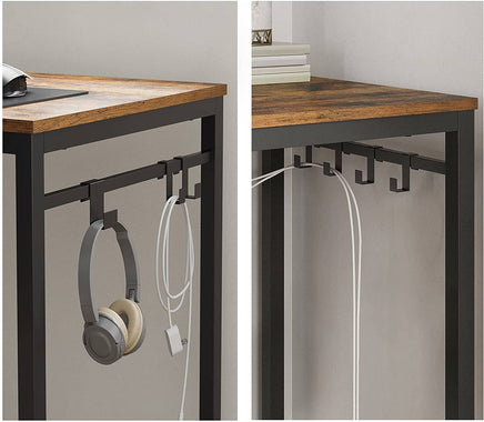Home Office Desk with 8 Hooks 140 x 60 x 75 cm Rustic Brown and Black Furniture Kings Warehouse 