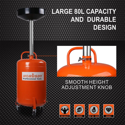 HORUSDY 80L Mobile Waste Oil Drainer Telescopic Workshop Fluid Collection Tank Tools Kings Warehouse 
