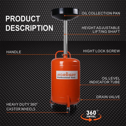 HORUSDY 80L Mobile Waste Oil Drainer Telescopic Workshop Fluid Collection Tank Tools Kings Warehouse 