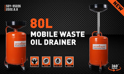 HORUSDY 80L Mobile Waste Oil Drainer Telescopic Workshop Fluid Collection Tank Tools Kings Warehouse 