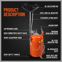 HORUSDY 80L Waste Oil Drainer Pneumatic Fluid Collection Workshop with Extractor Tools Kings Warehouse 