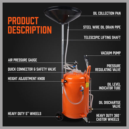 HORUSDY 80L Waste Oil Drainer Pneumatic Fluid Collection Workshop with Extractor Tools Kings Warehouse 