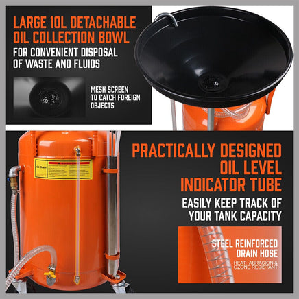 HORUSDY 80L Waste Oil Drainer Pneumatic Fluid Collection Workshop with Extractor Tools Kings Warehouse 