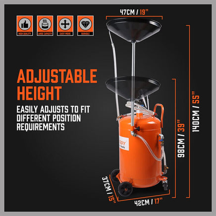 HORUSDY 80L Waste Oil Drainer Pneumatic Fluid Collection Workshop with Extractor Tools Kings Warehouse 