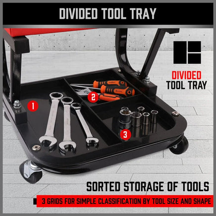 HORUSDY Rolling Creeper Seat Workshop Mechanic Stool Garage Repair Storage Tray Furniture Kings Warehouse 